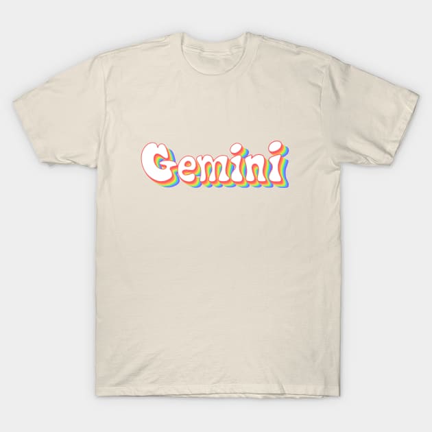 Retro Rainbow Gemini Zodiac Sign T-Shirt by Scarlett Blue